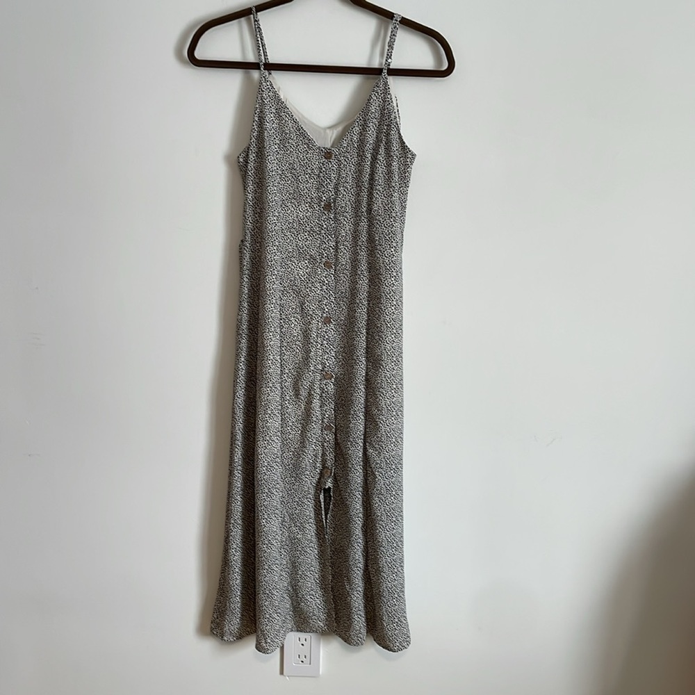 NWT MIDI Dress Sienna Sky Spotted Small Ivory Black Button Animal Long Shift